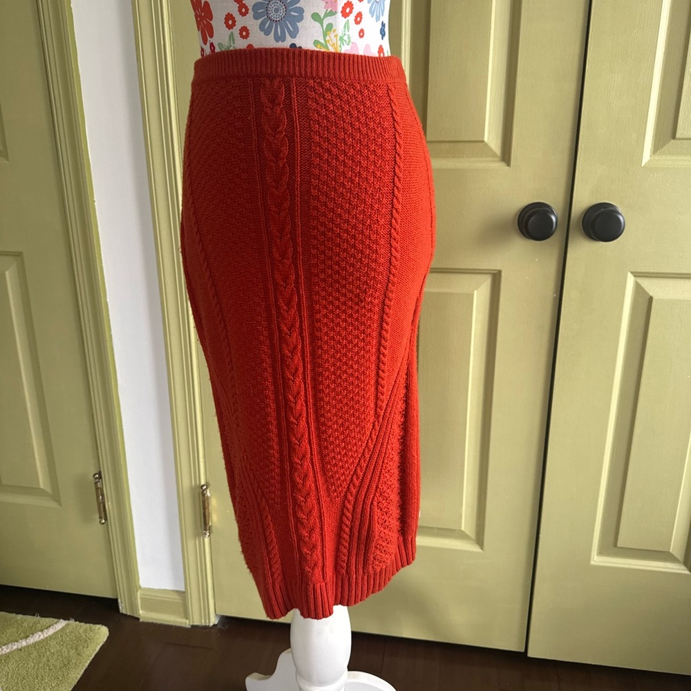 Anthropologie Sparrow Orange Knit Longline Cable Knit Sweater Skirt S